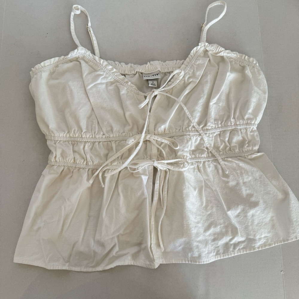 Ava & Viv White Tie Front Cinched Thin Strap Tank Top Blouse Women’s Size 1X